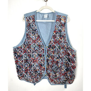 Cascade Blues Patchwork Woven Vest 90's Teachercore Crafty Unique Grannycore 2X